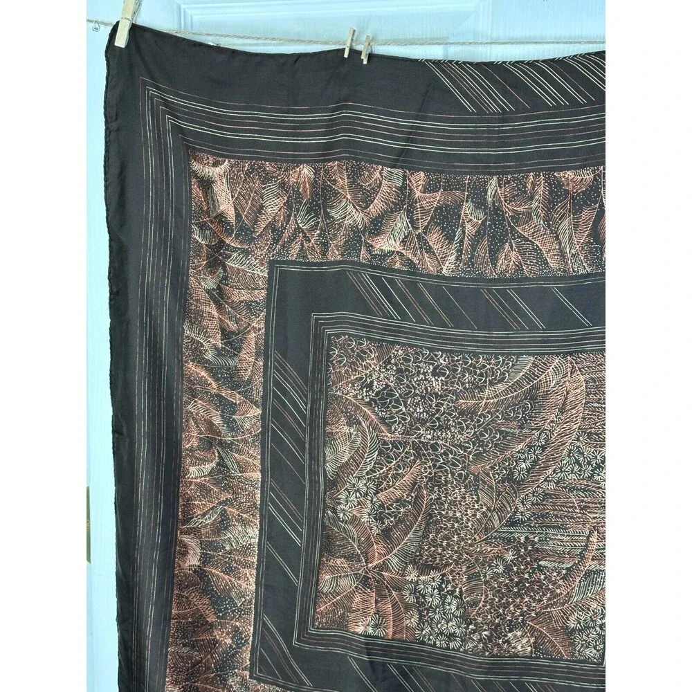 Ladies Scarf 100% Silk Hand Painted & Hand Rolled Brown 31in x 29.5in Abstract